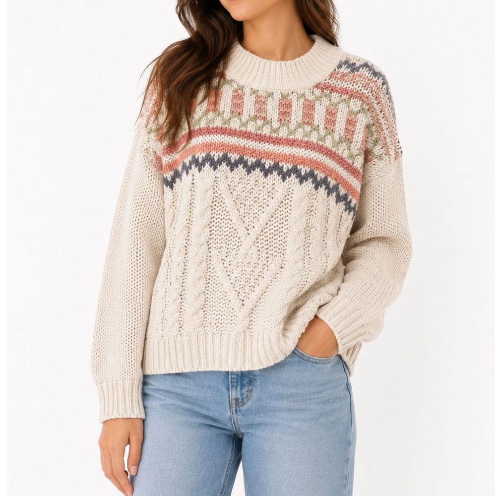 Vintage Handknit mock neck Sweater with Shoulder Pads - Size see measurements